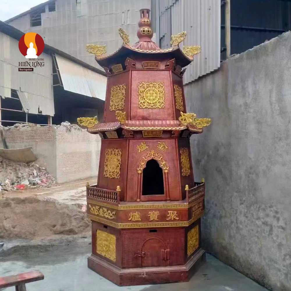 Lò hóa vàng bảo tháp nhiều tầng đúc đồng đỏ hoặc thép mẫu 1
