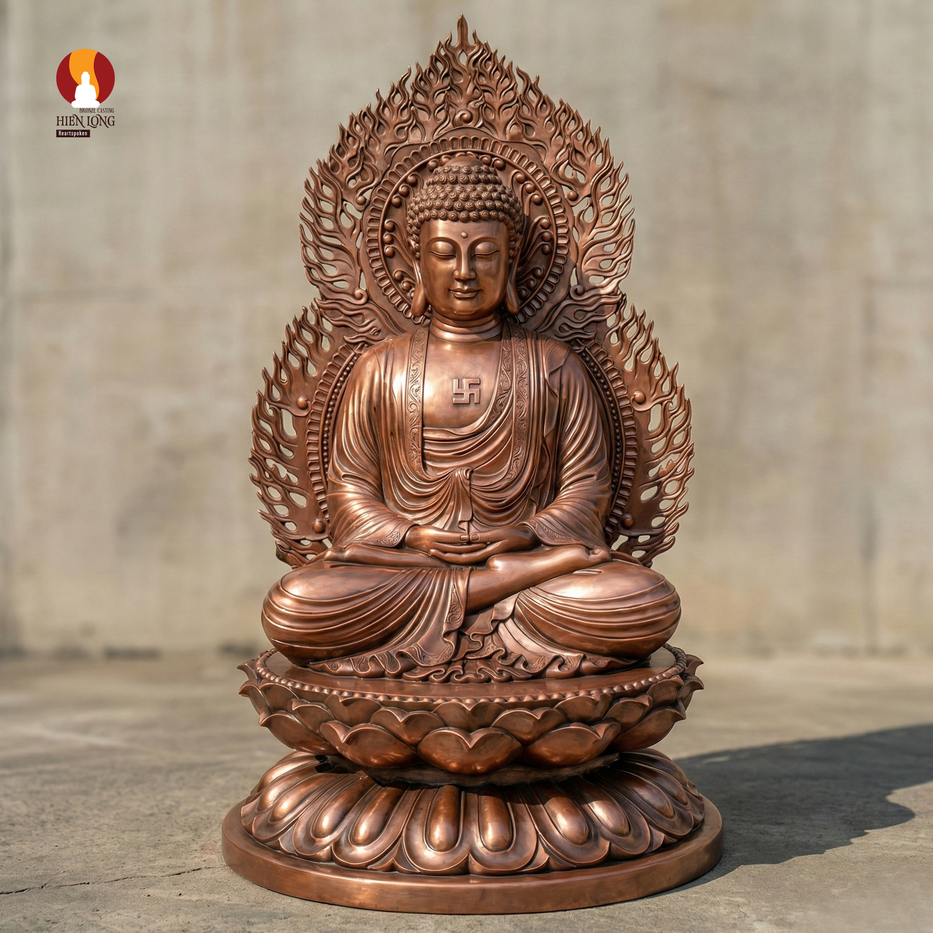 Tượng Phật Thích Ca lối Hoa tông - Tướng Hảo Phương Phi - Hào Quang Rực Lửa