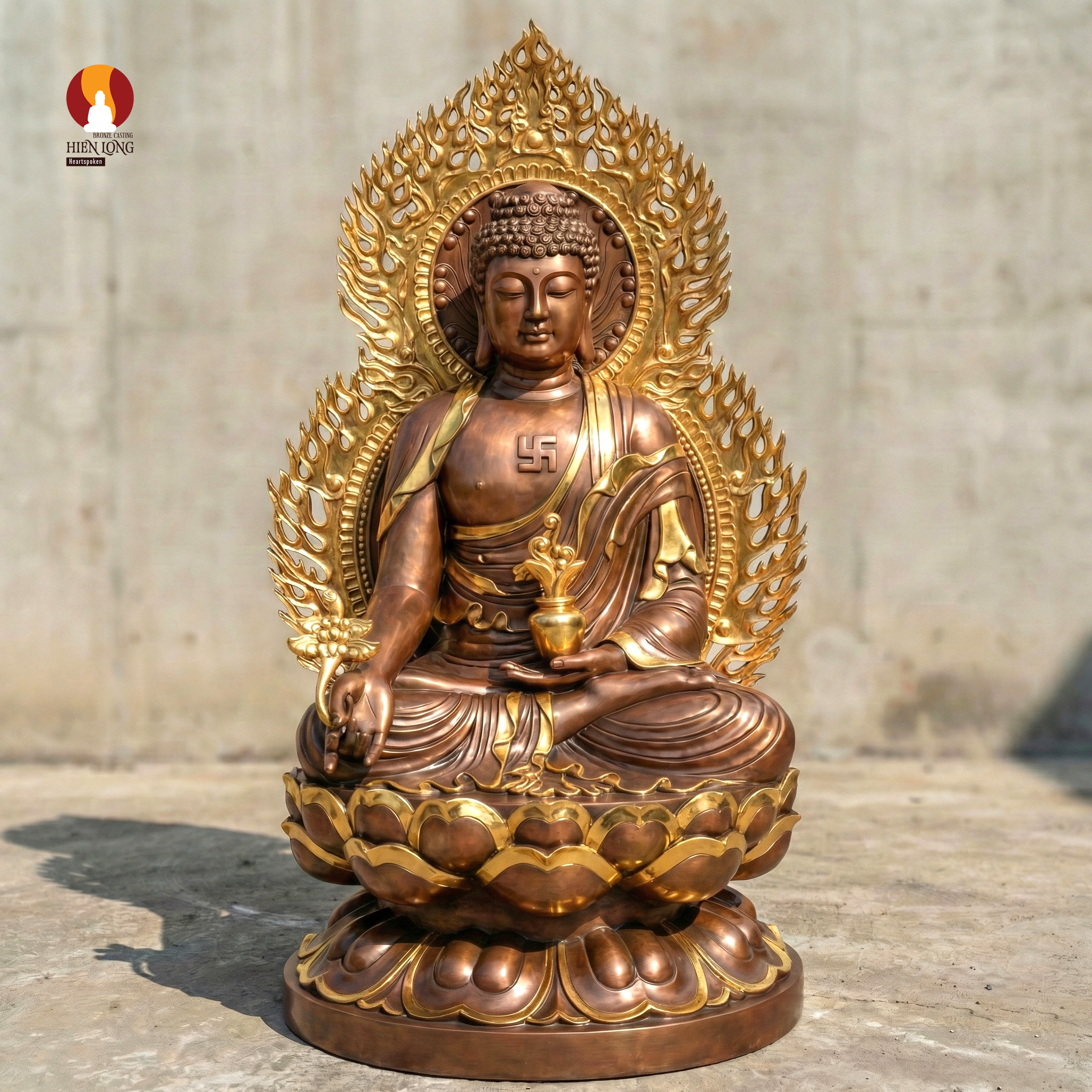 Bộ tượng Thất Phật Dược sư - 7 Pho Đồng Đỏ Đồng Nhất - Sắc Diện Từ Bi