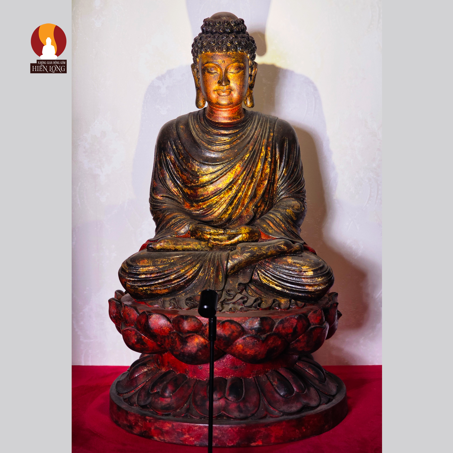 Tượng Phật Thích Ca tọa Thiền thờ trong Chùa hoặc tại nhà riêng, đồng đỏ giả gỗ cổ