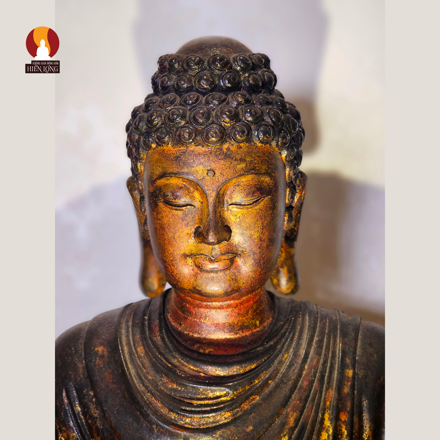 Tượng Phật Thích Ca tọa Thiền thờ trong Chùa hoặc tại nhà riêng, đồng đỏ giả gỗ cổ