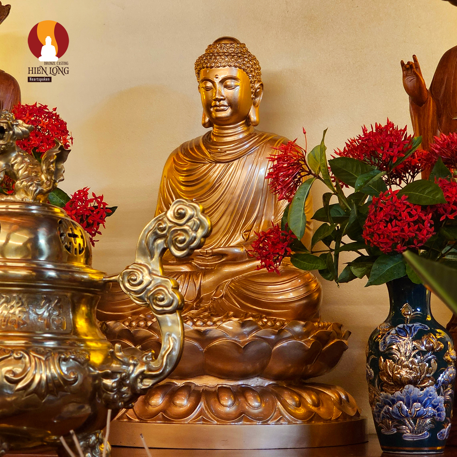 Tượng Phật Thích Ca tọa Thiền thờ trong Chùa hoặc nhà riêng, đồng đỏ 2