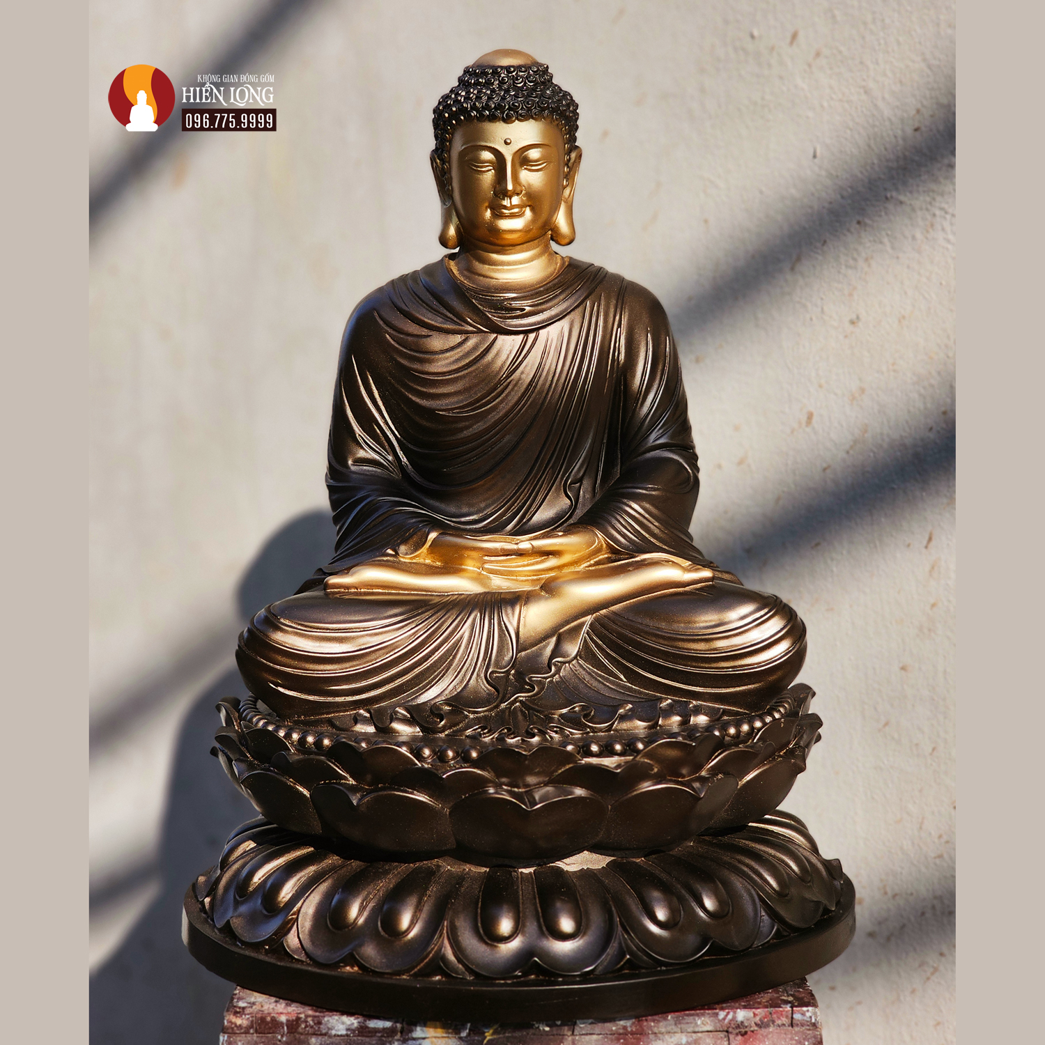 Tượng Phật Thích Ca tọa Thiền thờ trong Chùa, đồng đỏ phủ sơn bảo vệ 3