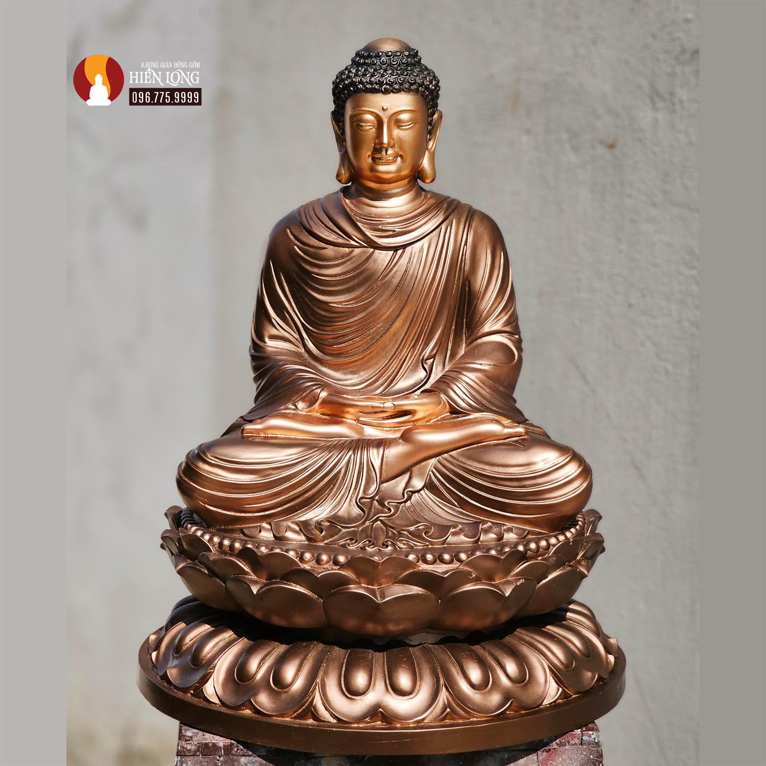 Tượng Phật Thích Ca tọa Thiền thờ trong Chùa, đồng đỏ phủ sơn bảo vệ 2