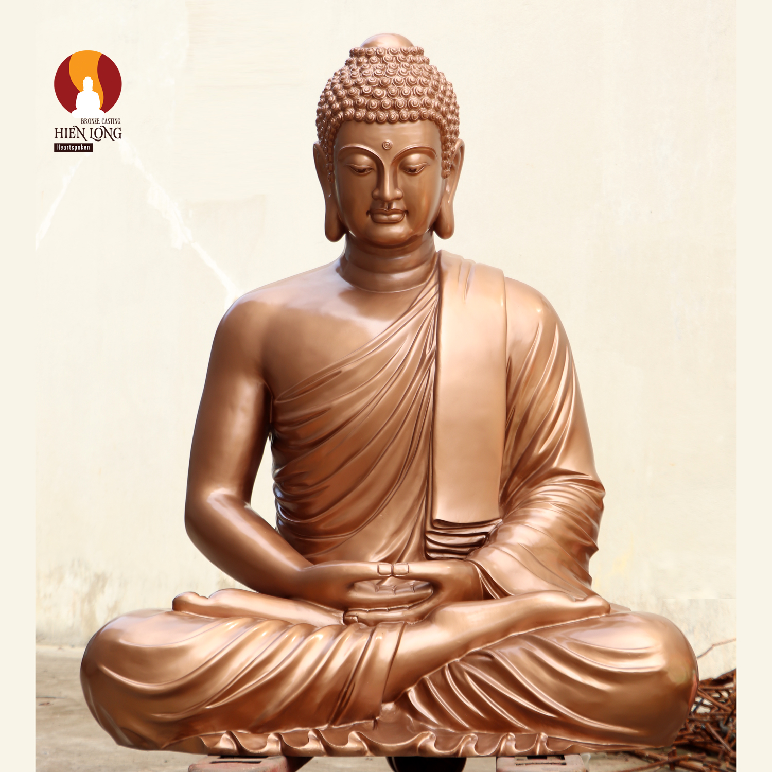 Kim thân tượng Phật Thích Ca lối Nguyên thủy tọa Thiền thờ trong Chùa, đồng đỏ 1