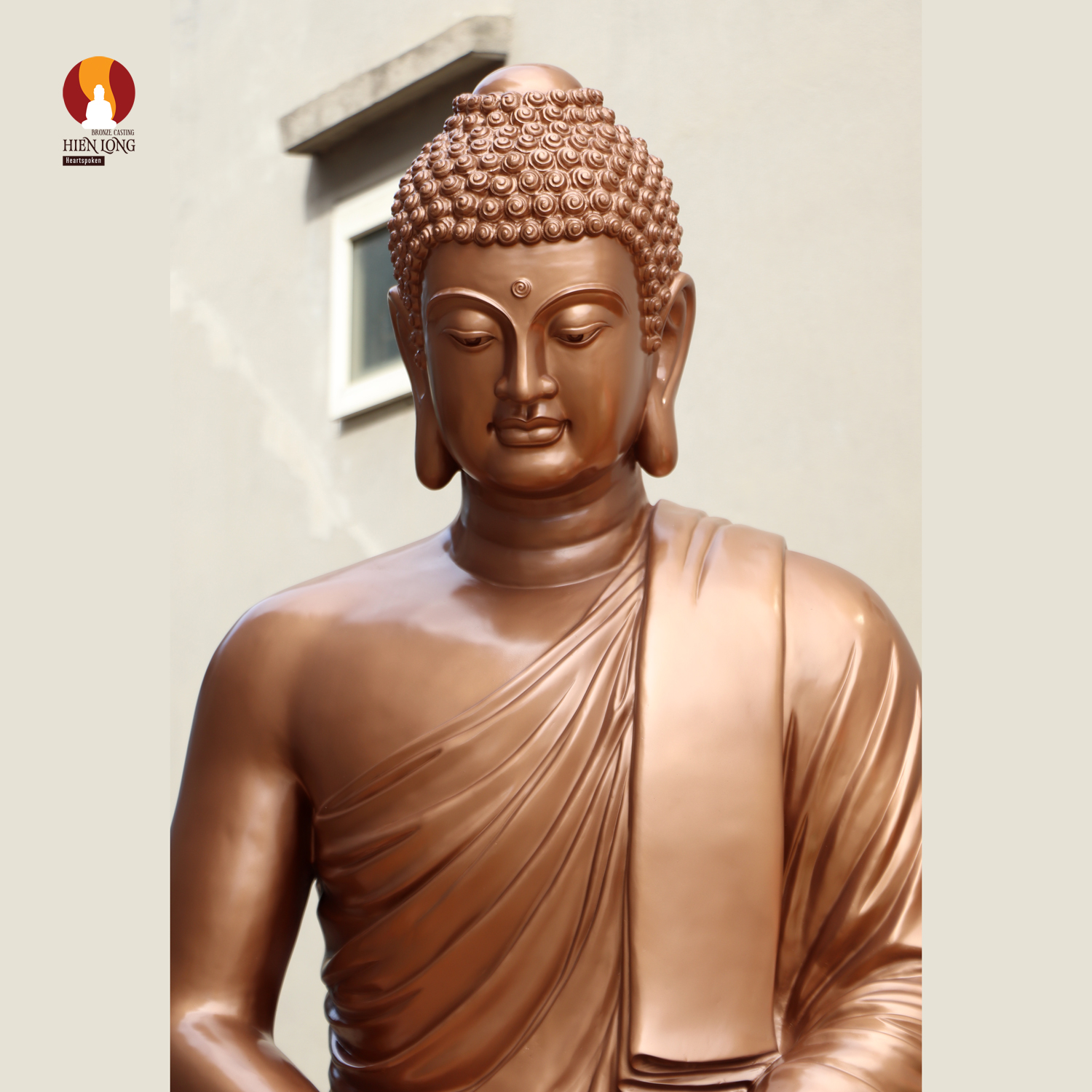 Kim thân tượng Phật Thích Ca lối Nguyên thủy tọa Thiền thờ trong Chùa, đồng đỏ 1