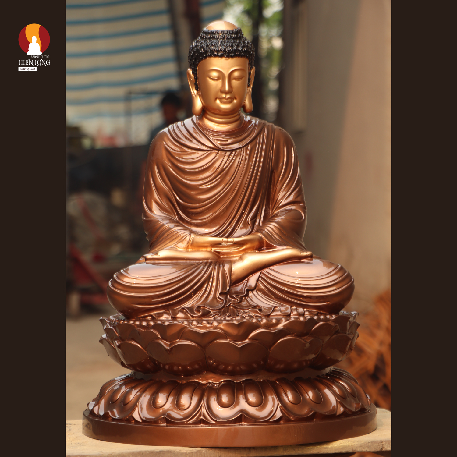 Tượng Phật Thích Ca Thiền định thờ trong Chùa hoặc nhà riêng, đồng đỏ, sơn bảo vệ