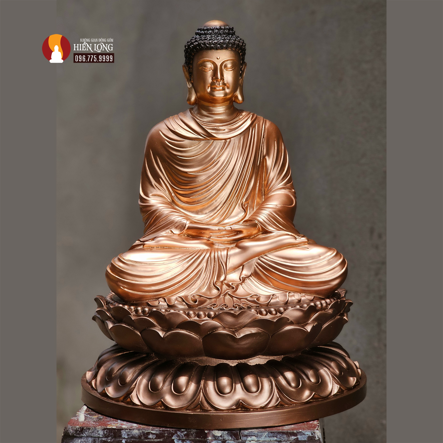 Tượng Phật Thích Ca tọa Thiền thờ trong Chùa, đồng đỏ phủ sơn bảo vệ 7