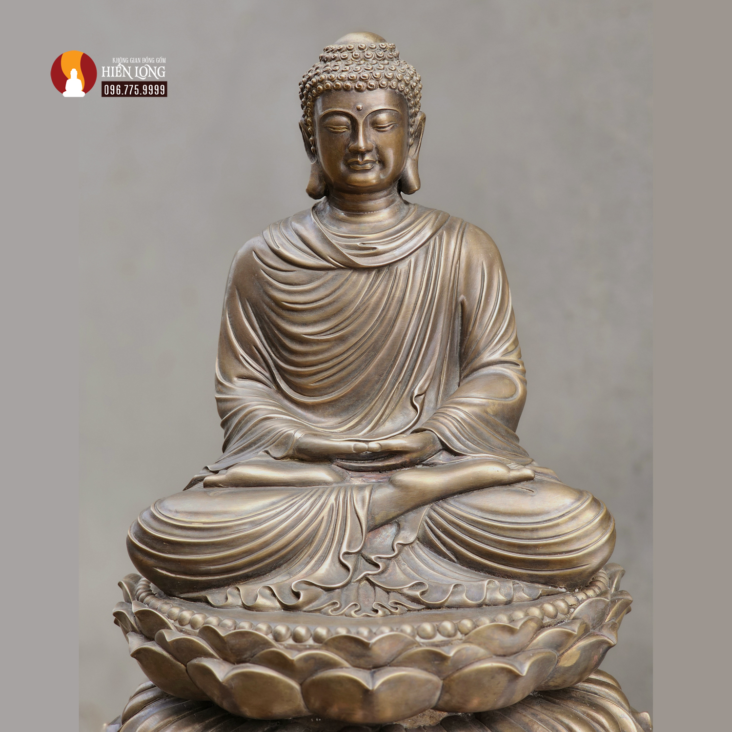 Tượng Phật Thích Ca tọa Thiền thờ trong Chùa hoặc tại gia, đồng vàng để mộc 2