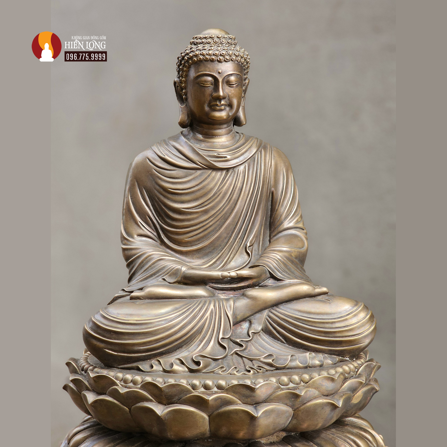 Tượng Phật Thích Ca tọa Thiền thờ trong Chùa hoặc tại gia, đồng vàng để mộc 2