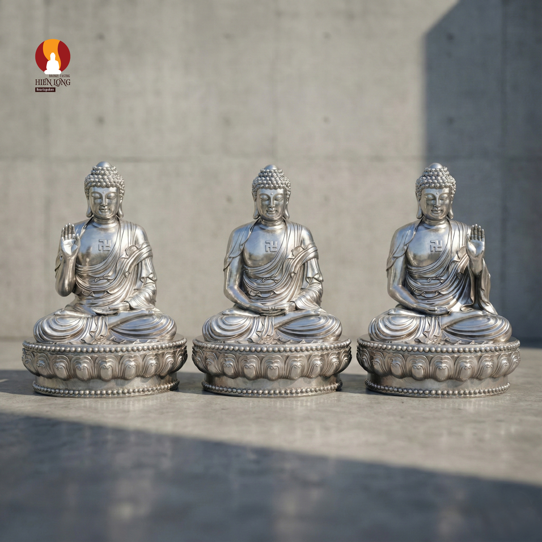 Bộ tượng Tam Thế Phật - Giải Pháp Đồng Bộ Cho Đại Hùng Bảo Điện: Đúc Nhôm Sắc Sảo - Nhẹ Nhàng An Vị - Tiết Kiệm 50%