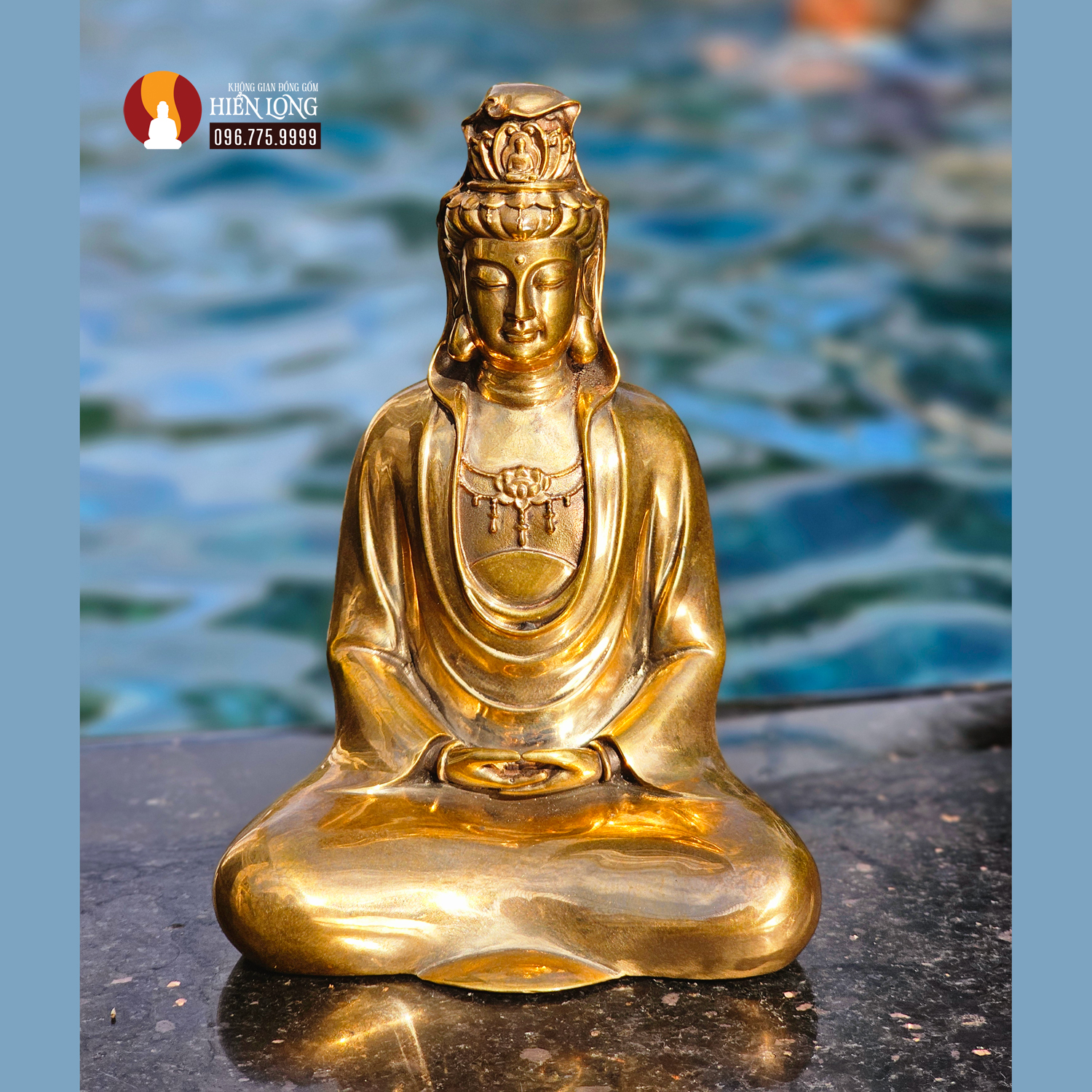 Tượng Phổ Bi Quán âm cao 11,5 cm để đồng mộc đánh bóng siêu kỹ