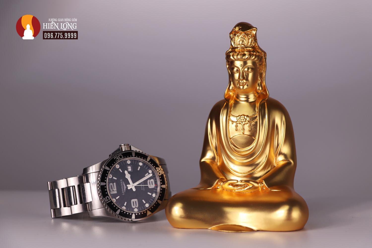 Tượng Phổ Bi Quán âm cao 11,5 cm mạ vàng 24k