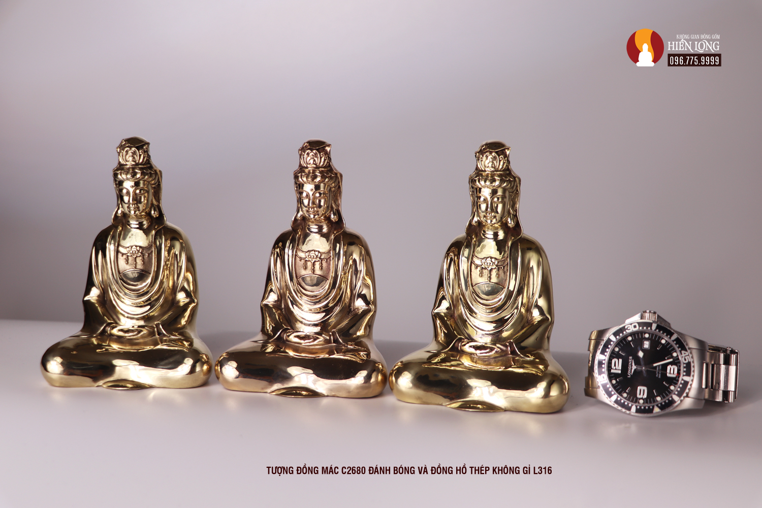 Tượng Phổ Bi Quán âm cao 11,5 cm để đồng mộc đánh bóng siêu kỹ