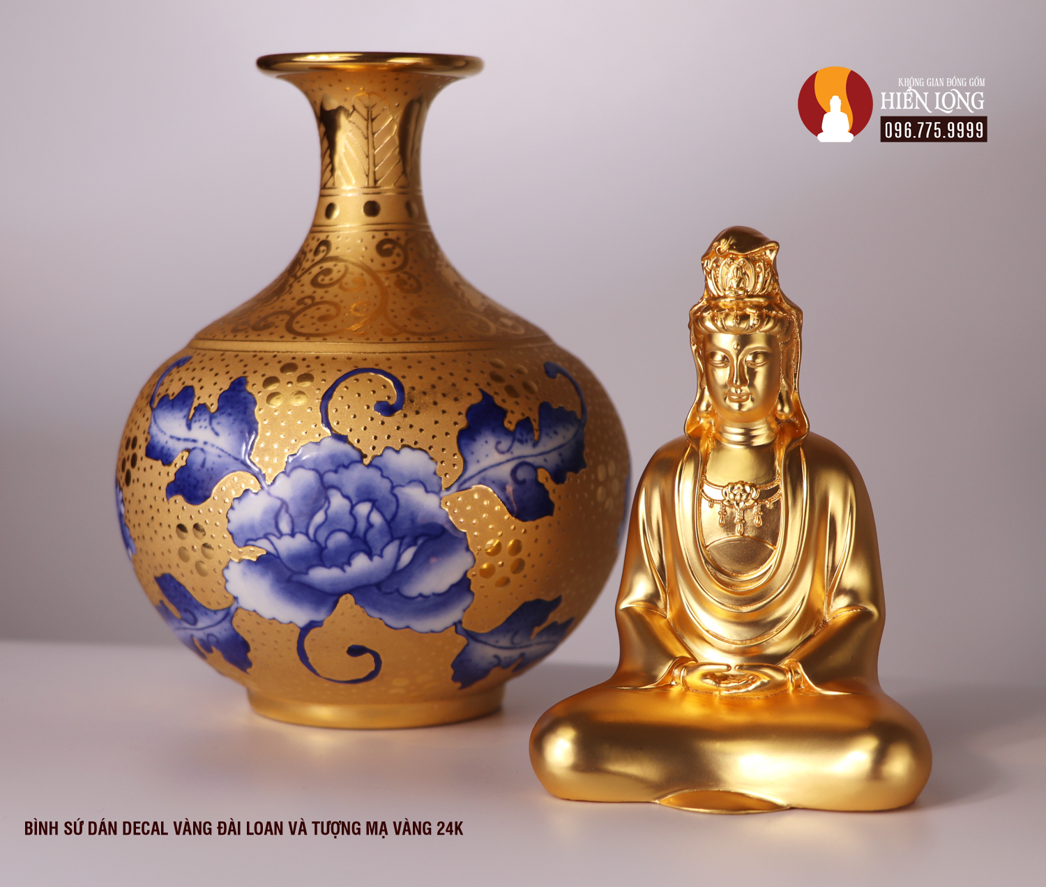 Tượng Phổ Bi Quán âm cao 11,5 cm mạ vàng 24k