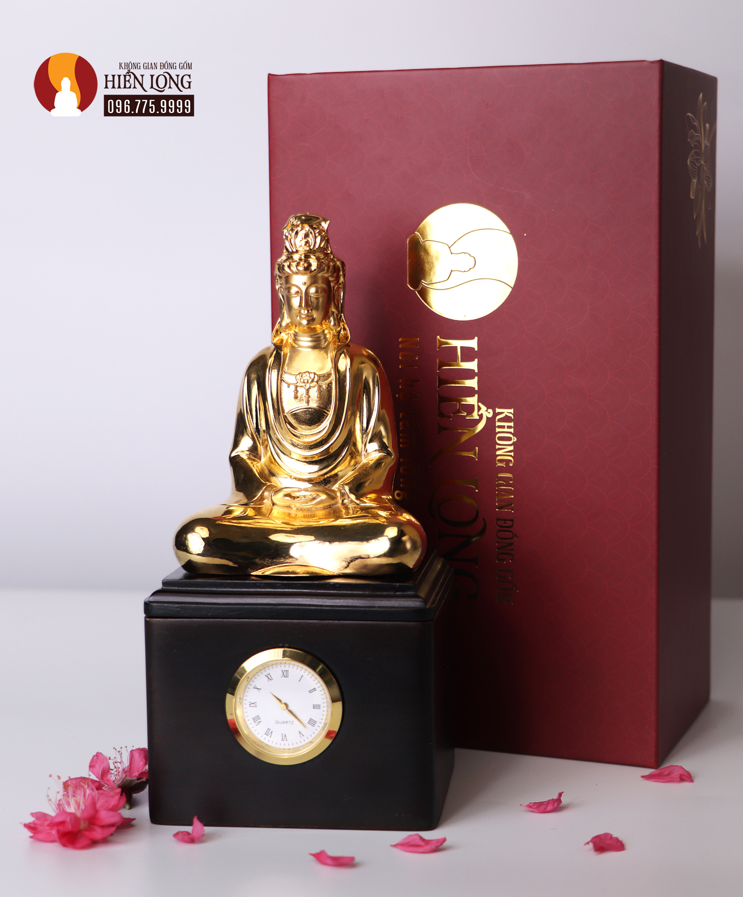 Tượng Quan âm Diệu Giác Thời cao 19cm mạ vàng 24k