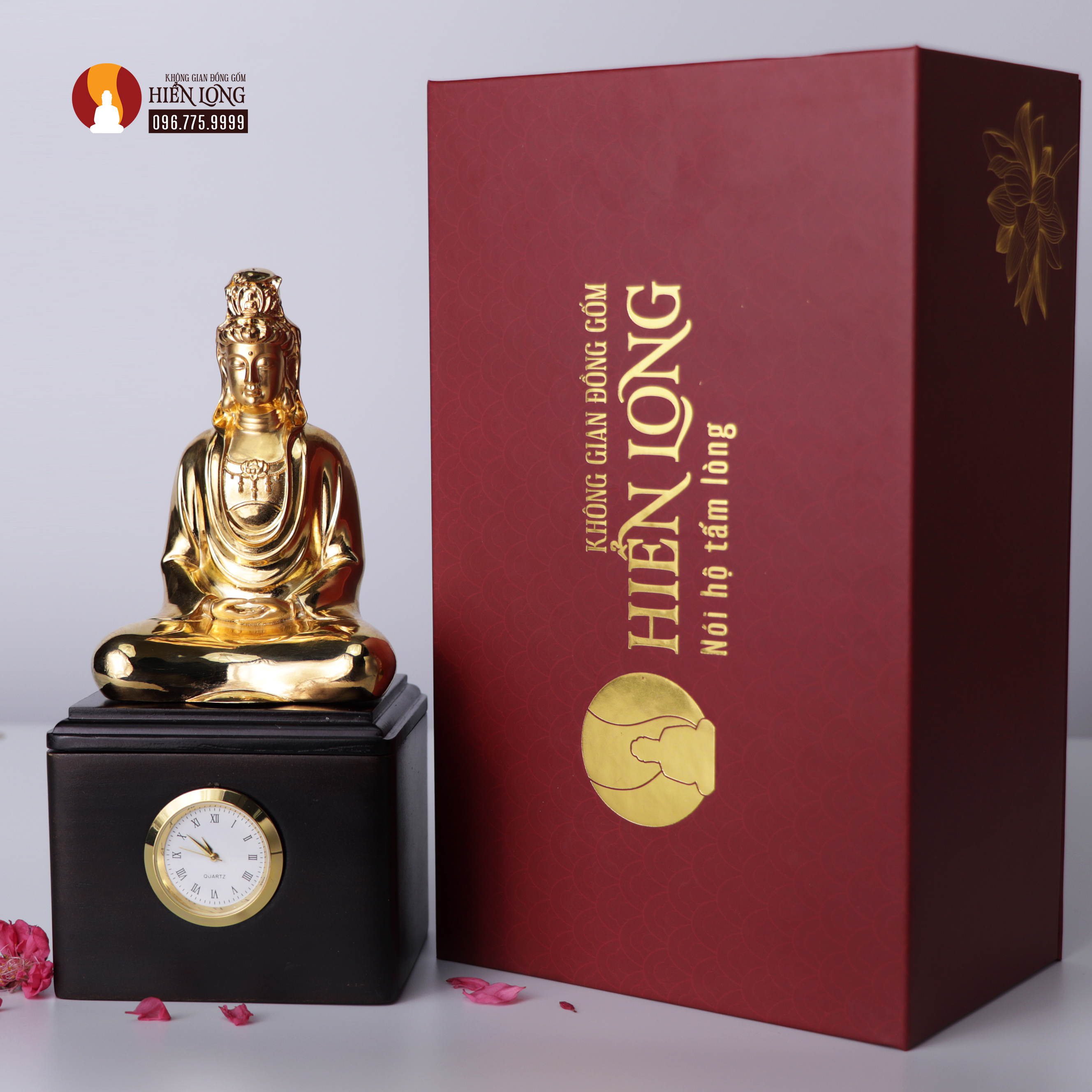 Tượng Quan âm Diệu Giác Thời cao 19cm mạ vàng 24k