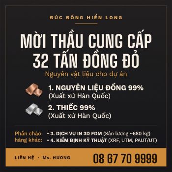 Mời thầu cung cấp 32 tấn đồng 99% + thiếc 99%, in 3D FDM 680 kg và Phân tích kỹ thuật.