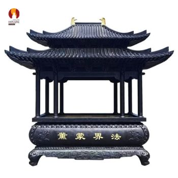 Lầu đốt hương - hương đình cỡ lớn đặt trước chính điện bằng đồng đỏ mẫu 1