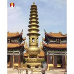 Lư hương bảo tháp nhiều tầng cỡ lớn đặt trước chính điện bằng đồng đỏ mẫu 3