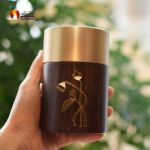 Ống cắm bút chất liệu gỗ hương viền đồng thau