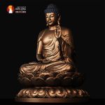 Bộ tượng Tam Thế Phật ngồi thờ trong Chùa, đồng đỏ phủ sơn bảo vệ