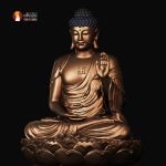 Bộ tượng Tam Thế Phật ngồi thờ trong Chùa, đồng đỏ phủ sơn bảo vệ