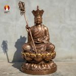 Tượng Địa tạng Vương Bồ tát ngồi - Tích Trượng Khai Môn - Minh Châu Soi Lối - Đồng đỏ thếp điểm vàng 24k
