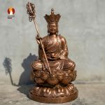 Tượng Địa tạng Vương Bồ tát ngồi - Tích Trượng Khai Môn - Minh Châu Soi Lối - Đồng đỏ thếp điểm vàng 24k