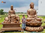 Tượng Phật Thích Ca tọa Thiền áo trễ cổ thờ trong Chùa, đồng đỏ phủ sơn bảo vệ