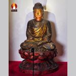 Tượng Phật Thích Ca tọa Thiền thờ trong Chùa hoặc tại nhà riêng, đồng đỏ giả gỗ cổ