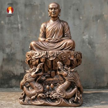 Tượng Phật hoàng Trần Nhân Tông ngồi, Rồng thời Trần chầu 2 bên, đúc đồng đỏ