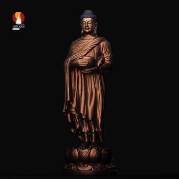 Tượng Phật Thích Ca Khất thực đồng đỏ thờ trong chùa