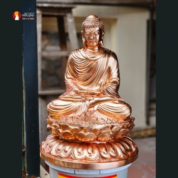 Tượng Phật Thích Ca ngồi Thiền định cao 50cm đồng đỏ cao cấp để mộc 2