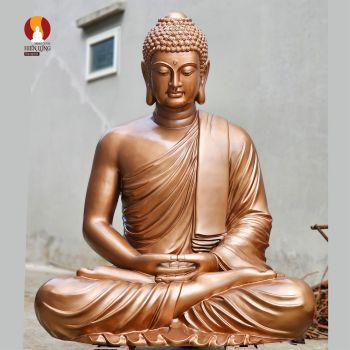 Kim thân tượng Phật Thích Ca lối Nguyên thủy tọa Thiền thờ trong Chùa, đồng đỏ 1