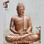 Kim thân tượng Phật Thích Ca lối Nguyên thủy tọa Thiền thờ trong Chùa, đồng đỏ 1