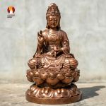 Tượng Quan âm Bồ tát ngồi - Diện tướng từ bi - Đồng đỏ thếp điểm vàng 24k