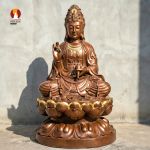 Tượng Quan âm Bồ tát ngồi - Diện tướng từ bi - Đồng đỏ thếp điểm vàng 24k