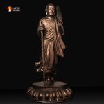 Tượng Thánh tăng Sivali đứng thờ trong Chùa, đồng đỏ, phủ sơn bảo vệ