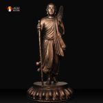 Tượng Thánh tăng Sivali đứng thờ trong Chùa, đồng đỏ, phủ sơn bảo vệ