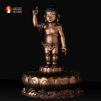 Tượng Phật sơ sinh và Chậu tắm Phật ngày lễ Phật đản, đồng đỏ cao cấp