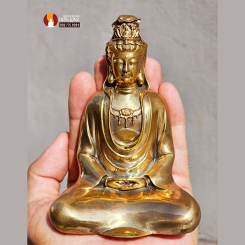 Tượng Phổ Bi Quán âm cao 11,5 cm để đồng mộc đánh bóng siêu kỹ